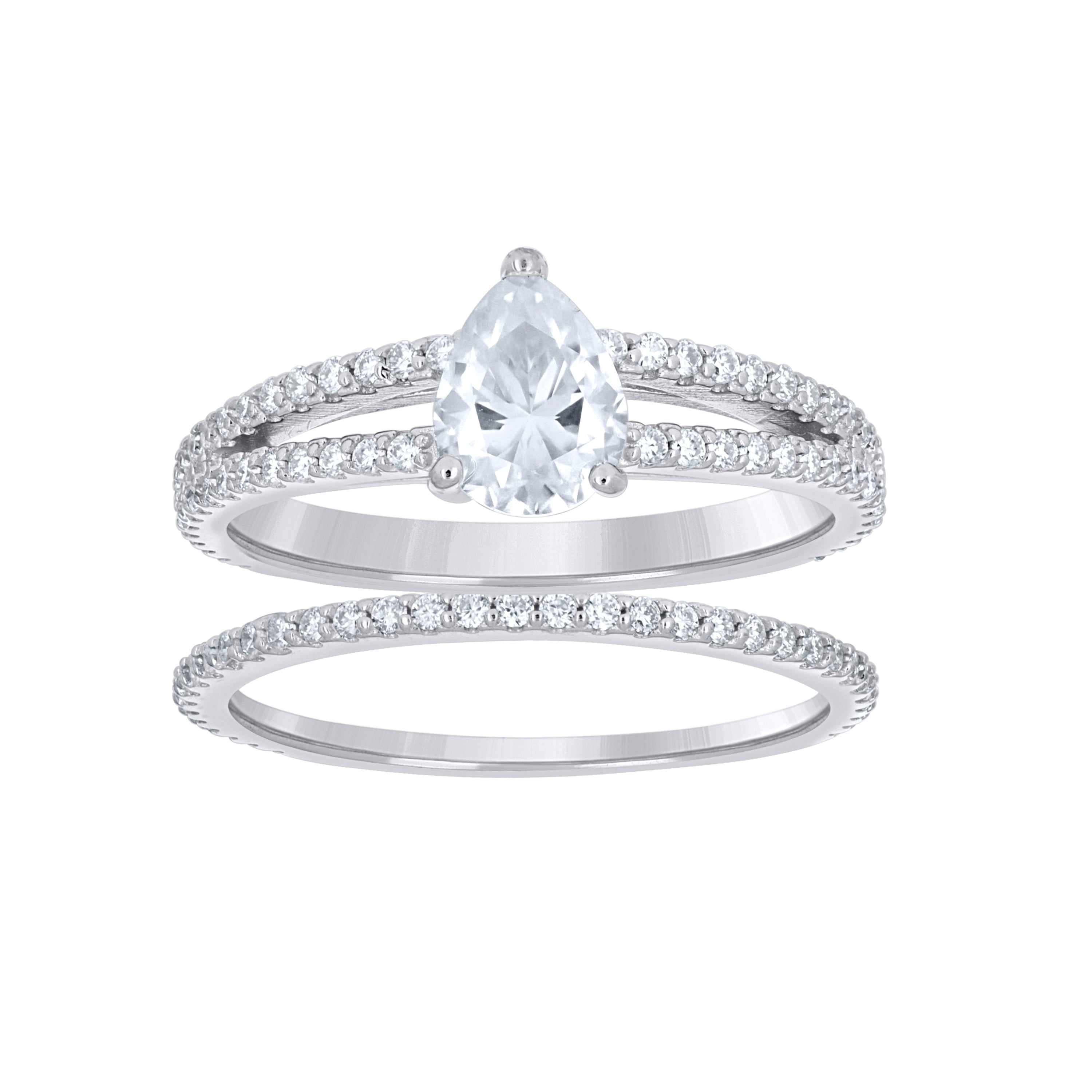 925 Sterling Silver Womens Round Pear Cubic-Zirconia Teardrop Duo Bridal Ring Set Size 7 - SLV-144549