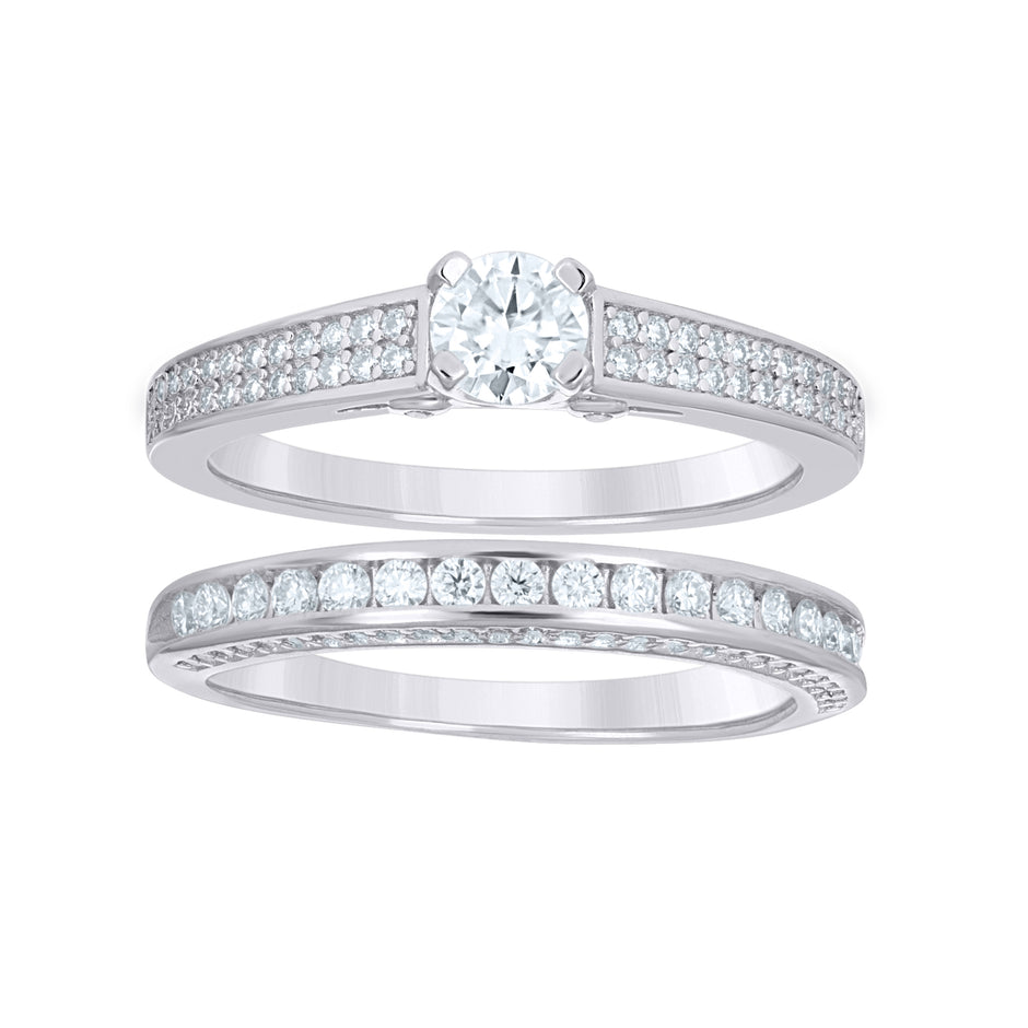 925 Sterling Silver Womens Cubic-Zirconia Duo Bridal Ring Set Size 10 - SLV-144579