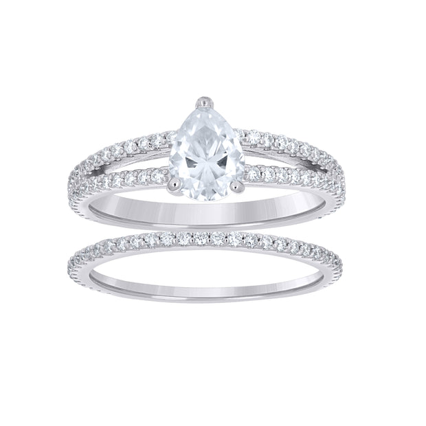 925 Sterling Silver Womens Round Pear 0.83ct, 1.21 Moissanite Duo Bridal Ring Set Size 6 - SLV-144638