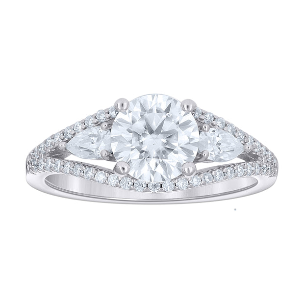 925 Sterling Silver Womens Round Pear 2.48ct, 0.73ct Moissanite Fashion Pinky Ring Size 5