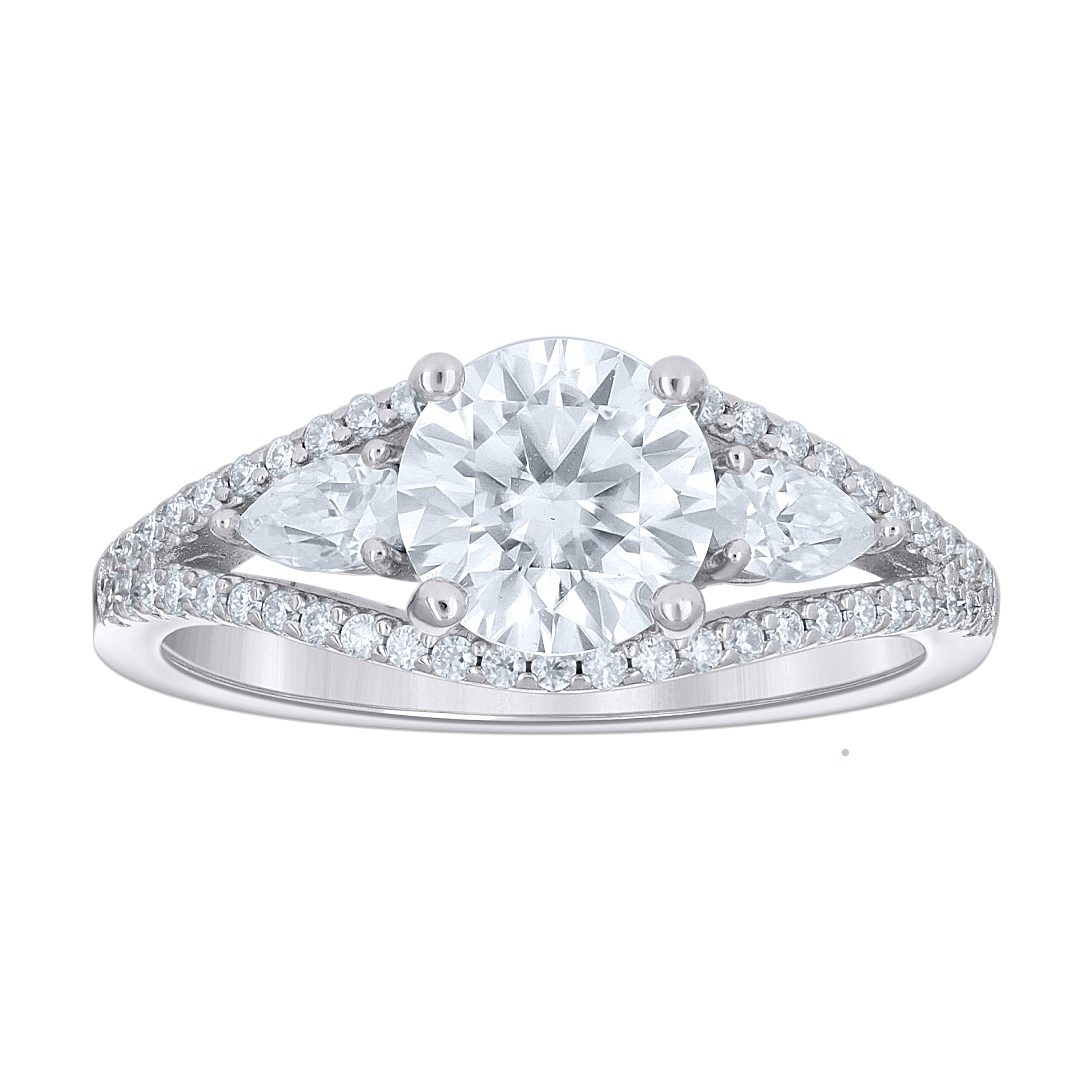 925 Sterling Silver Womens Round Pear 2.48ct, 0.73ct Moissanite Fashion Pinky Ring Size 6 - SLV-144645