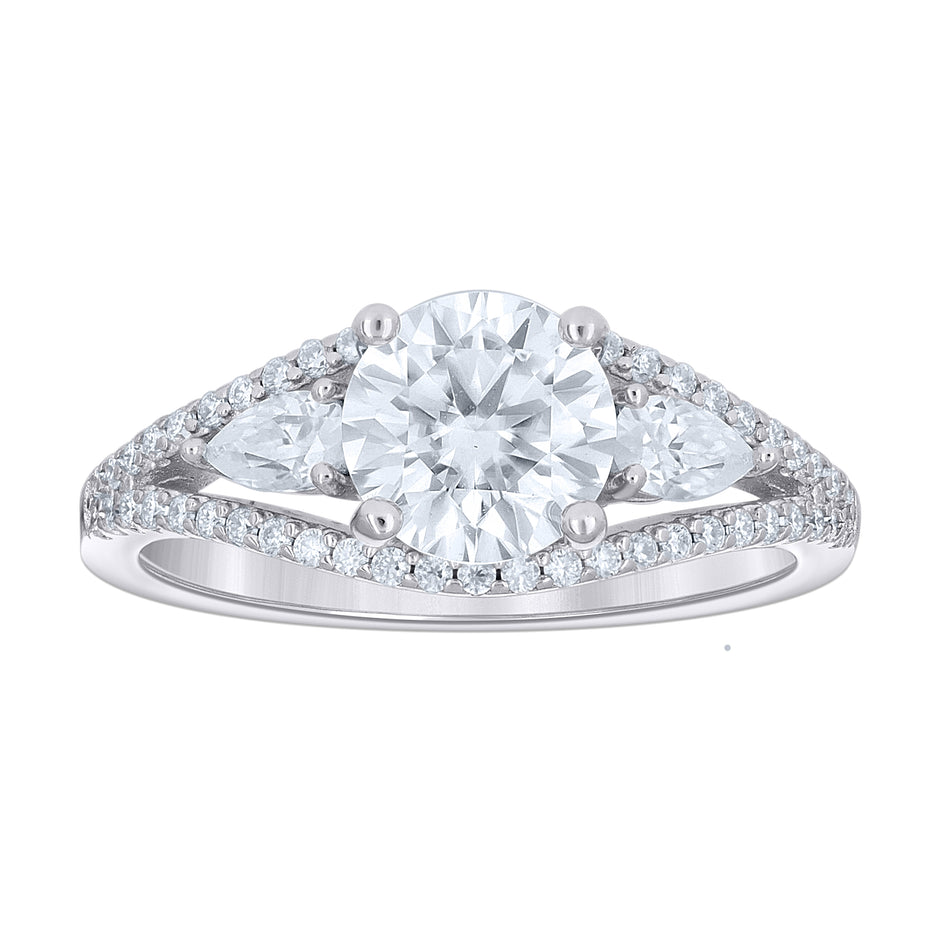 925 Sterling Silver Womens Round Pear 2.48ct, 0.73ct Moissanite Fashion Pinky Ring Size 6 - SLV-144645