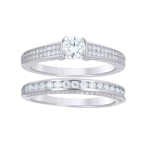 925 Sterling Silver Womens Round 1.56ct Moissanite Duo Bridal Ring Set Size 7 - SLV-144667