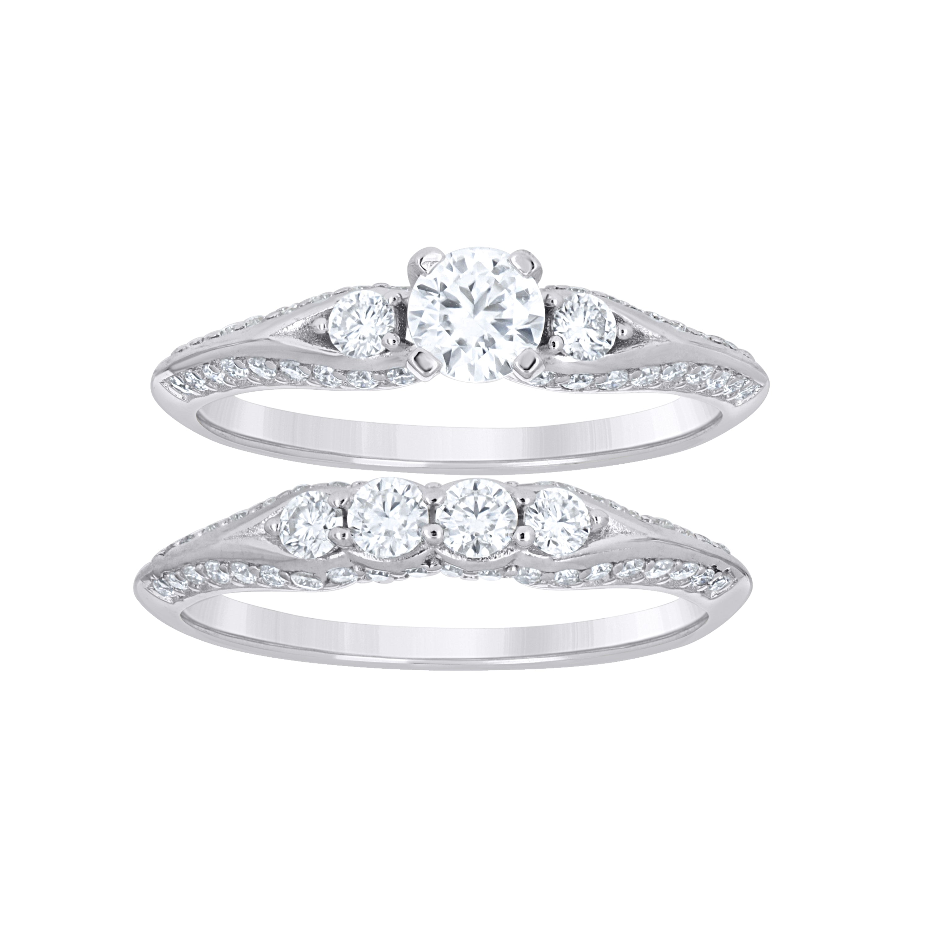 925 Sterling Silver Womens Round 1.69ct Moissanite Duo Bridal Ring Set Size 10 - SLV-144684