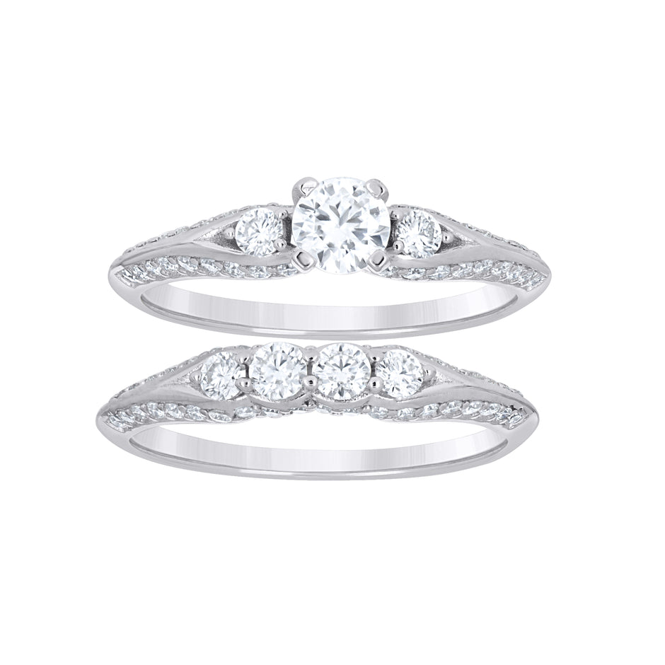925 Sterling Silver Womens Round 1.69ct Moissanite Duo Bridal Ring Set Size 10 - SLV-144684