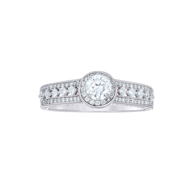 925 Sterling Silver Womens Pave/Prong Princess-cut 1.16ct, 0.33ct Moissanite Engagement Ring Size 5
