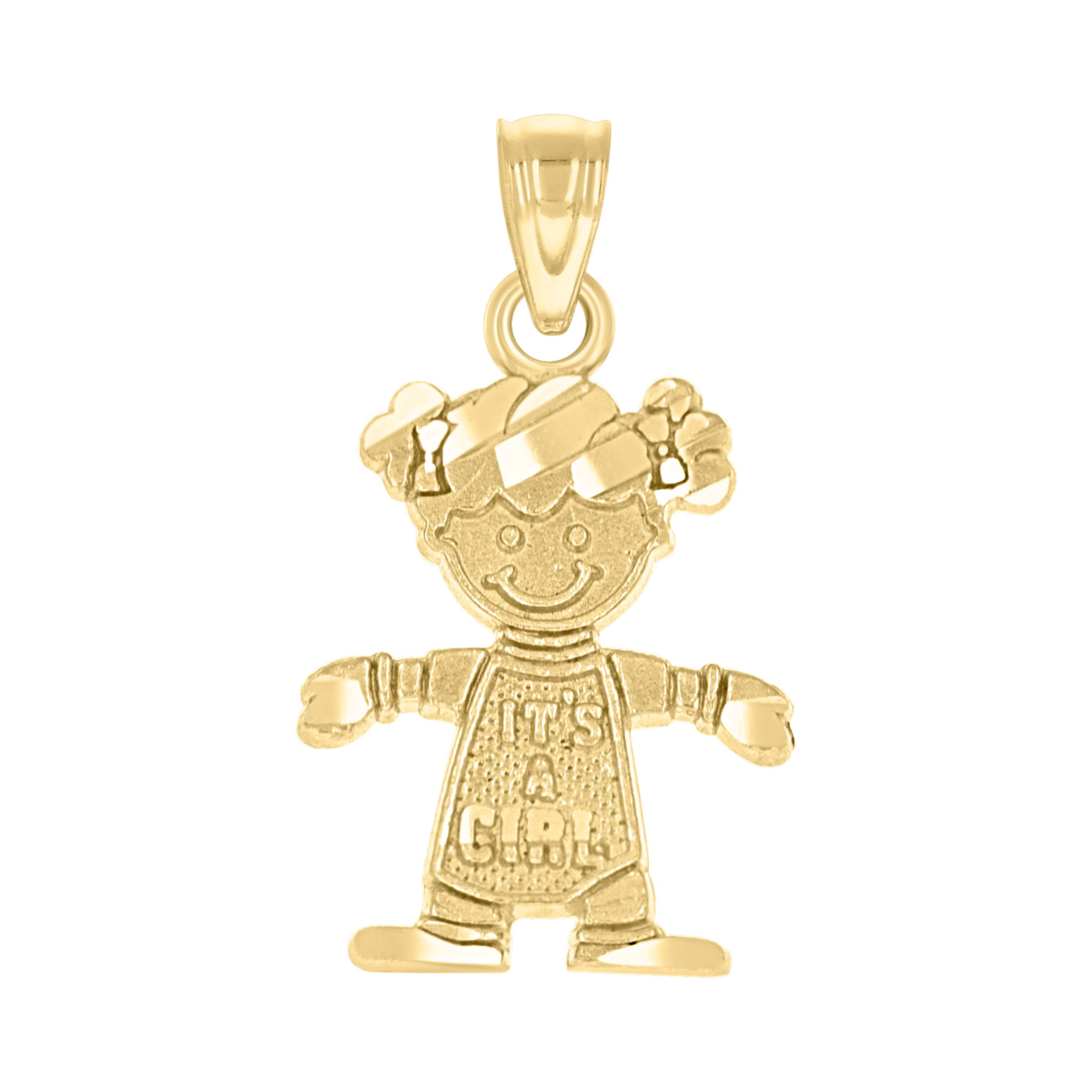 10kt Yellow Gold Diamond-Cut Baby Girl Charm Pendant