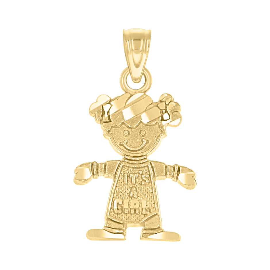 10kt Yellow Gold Diamond-Cut Baby Girl Charm Pendant