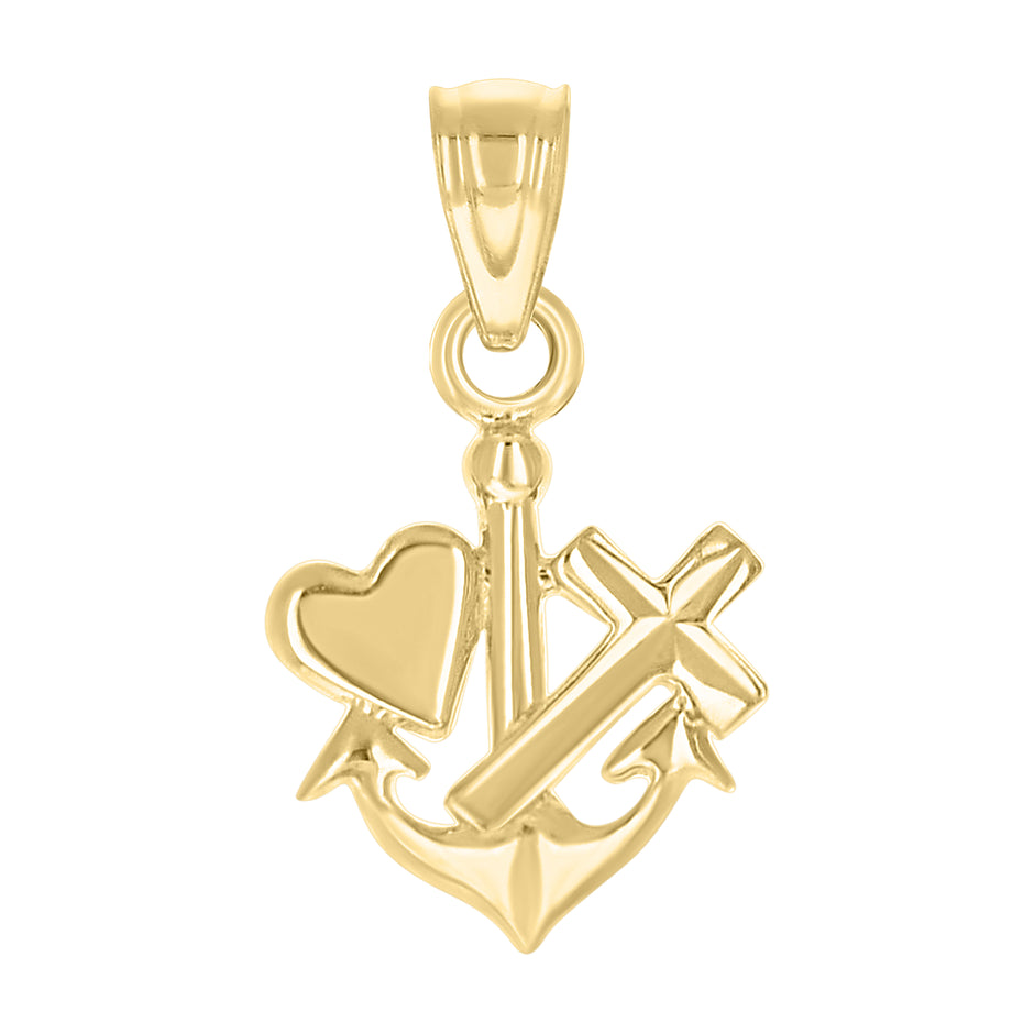 10kt Yellow Gold Unisex Anchor Heart Cross Charm Pendant