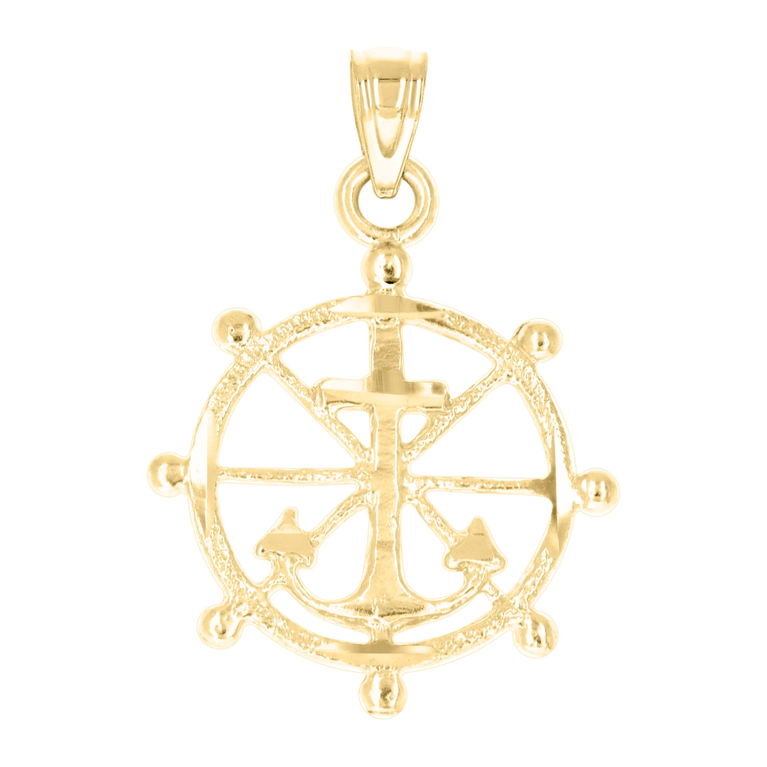 10kt Yellow Gold Unisex Anchor Wheel Religious Charm Pendant