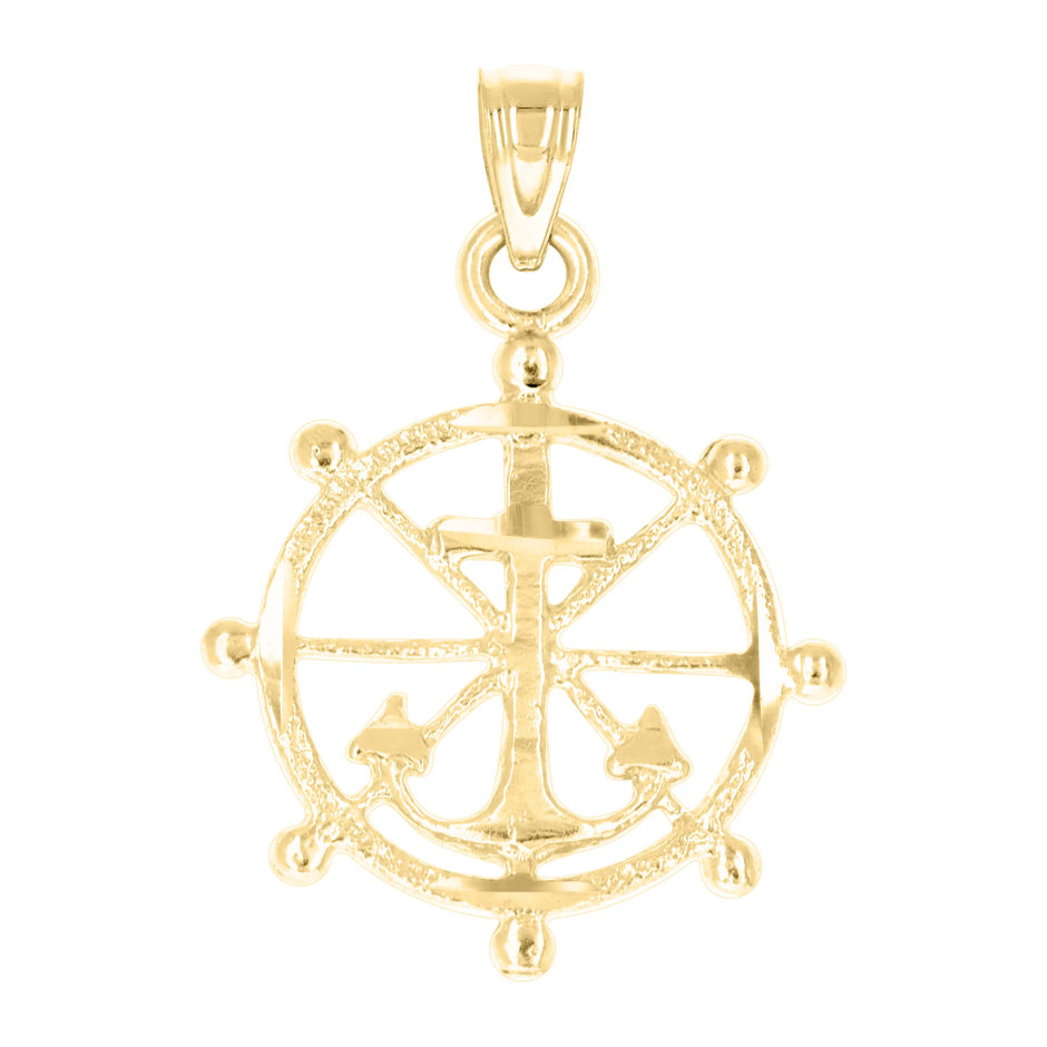 10kt Yellow Gold Unisex Anchor Wheel Religious Charm Pendant