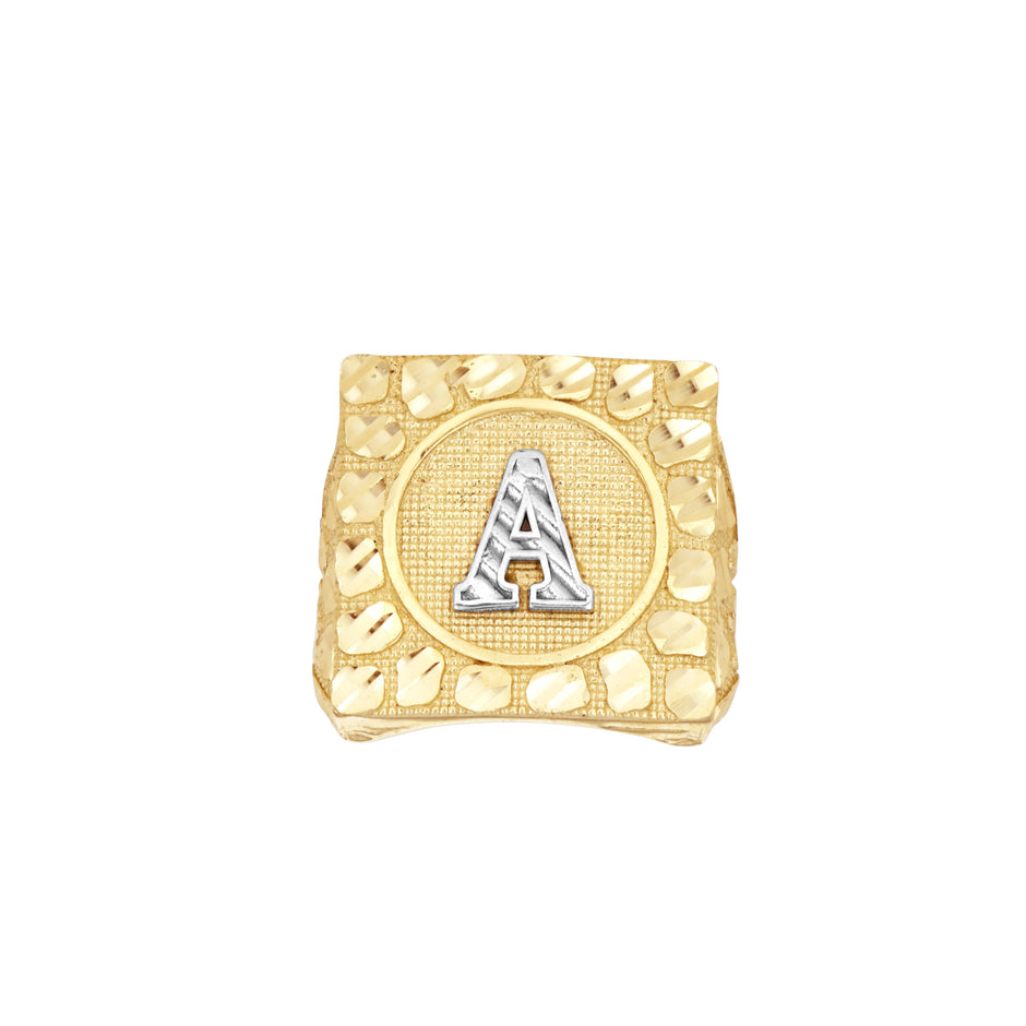 10kt Two-Tone Gold Unisex Initial Alphabet A Nugget Ring