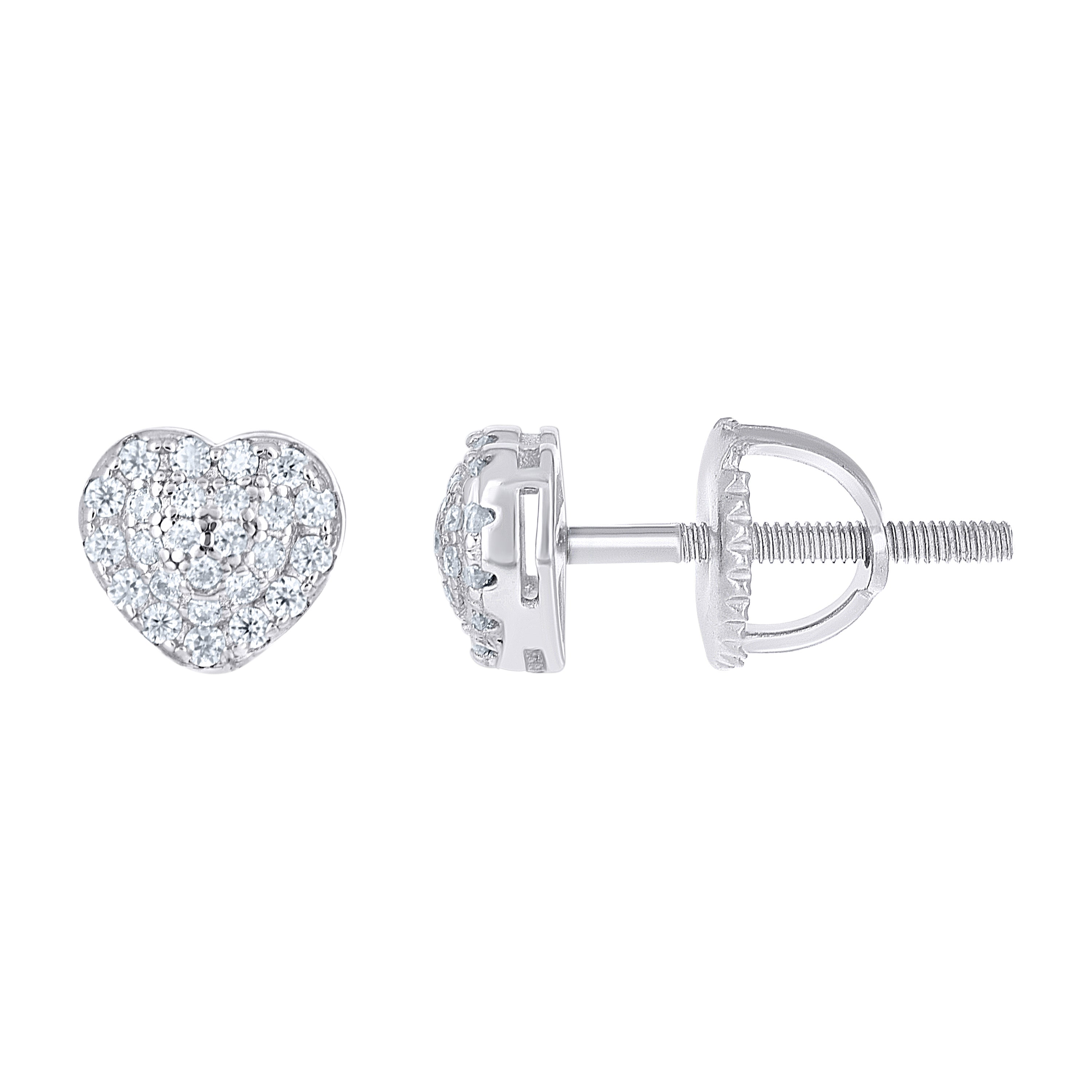 925 Sterling Silver Womens Cubic-Zirconia Heart Stud Earrings