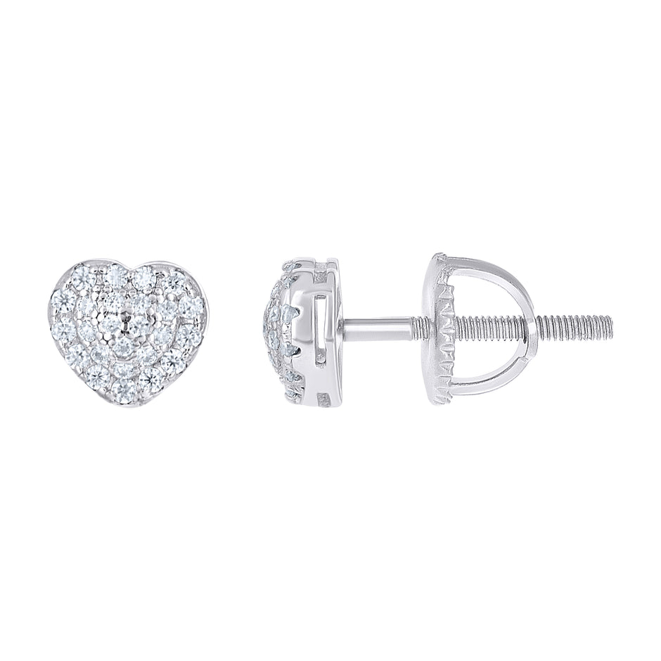 925 Sterling Silver Womens Cubic-Zirconia Heart Stud Earrings