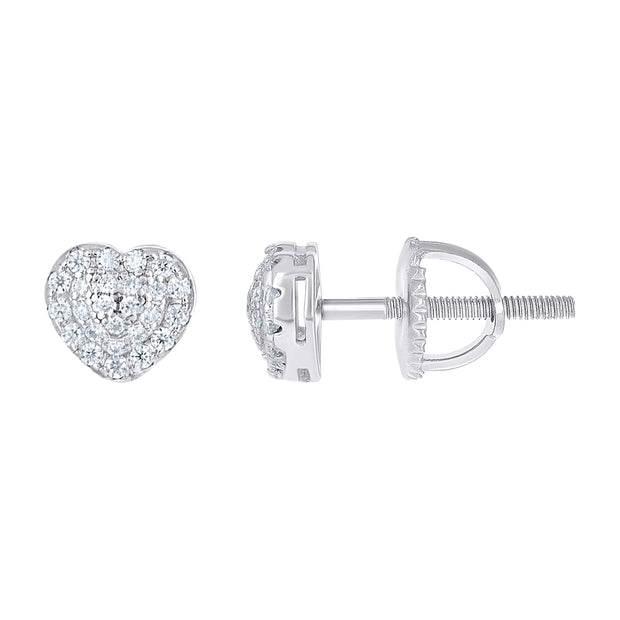 925 Sterling Silver Womens Cubic-Zirconia Heart Stud Earrings