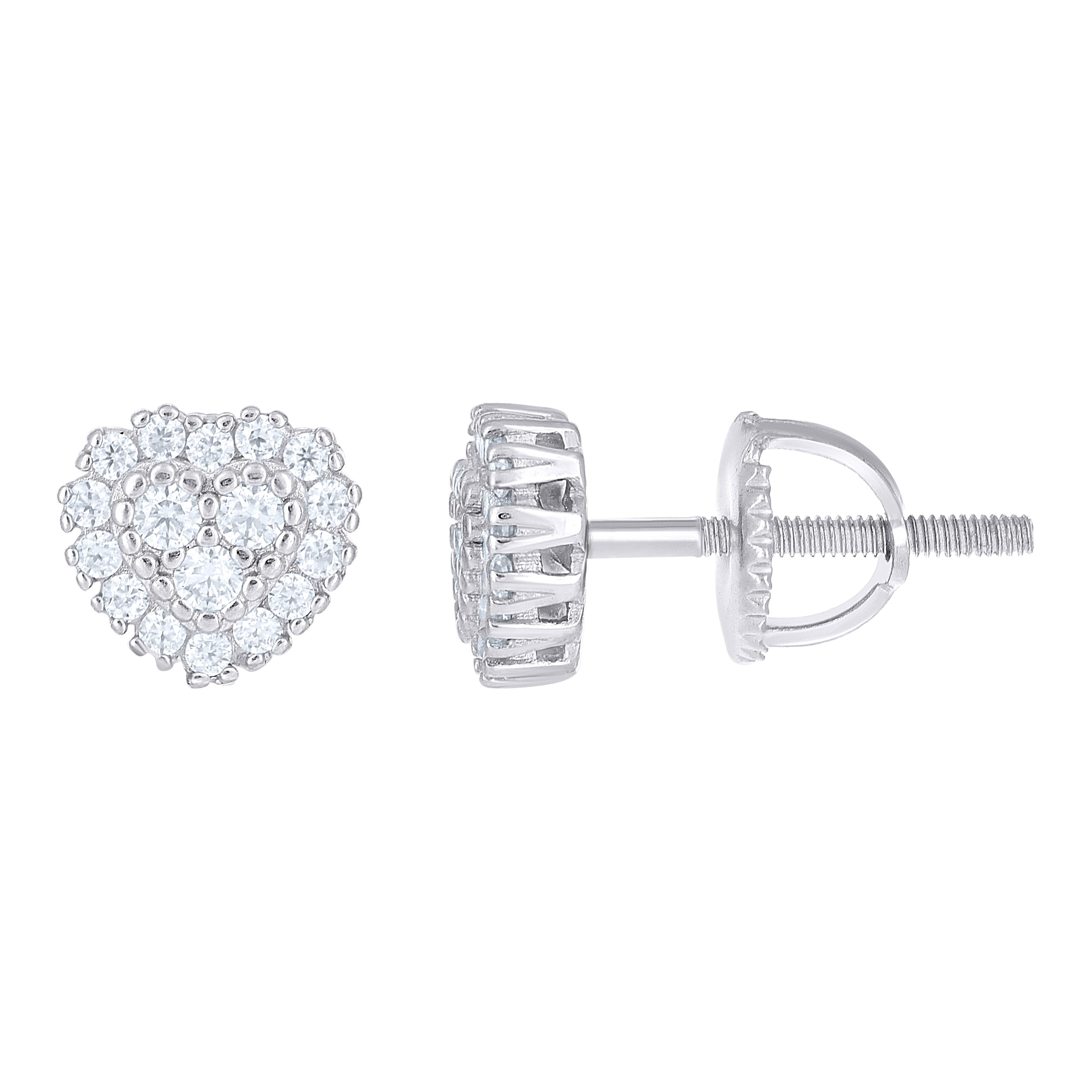 925 Sterling Silver Womens Cubic-Zirconia Heart Stud Earrings