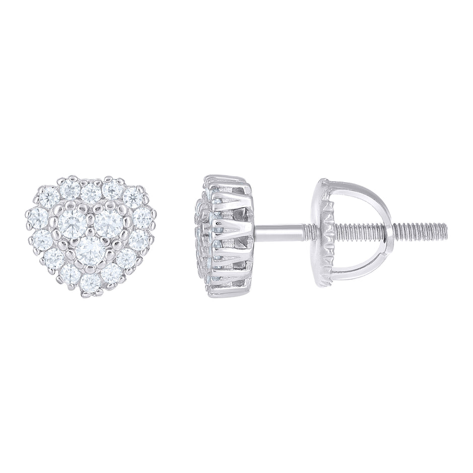 925 Sterling Silver Womens Cubic-Zirconia Heart Stud Earrings