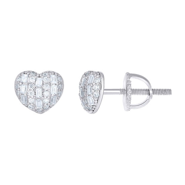 925 Sterling Silver Womens Round Baguette Cubic-Zirconia Heart Stud Earrings