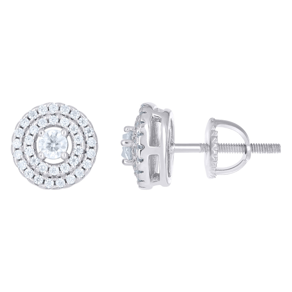 925 Sterling Silver Unisex Cubic-Zirconia Round Fashion Stud Earrings