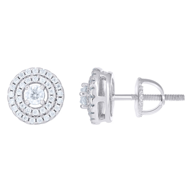 925 Sterling Silver Unisex Cubic-Zirconia Round Fashion Stud Earrings