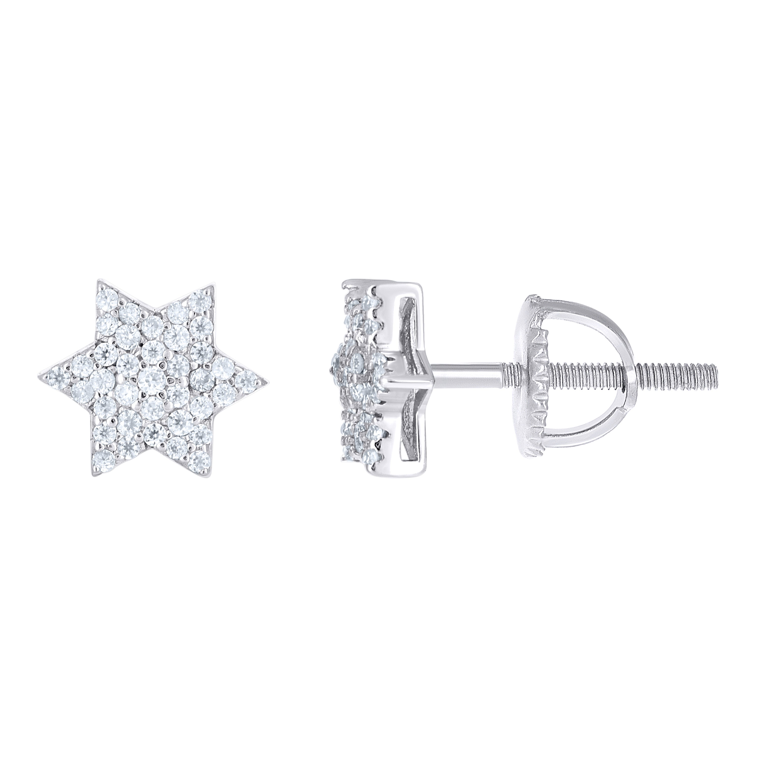 925 Sterling Silver Unisex Cubic-Zirconia Star Of David Religious Stud Earrings