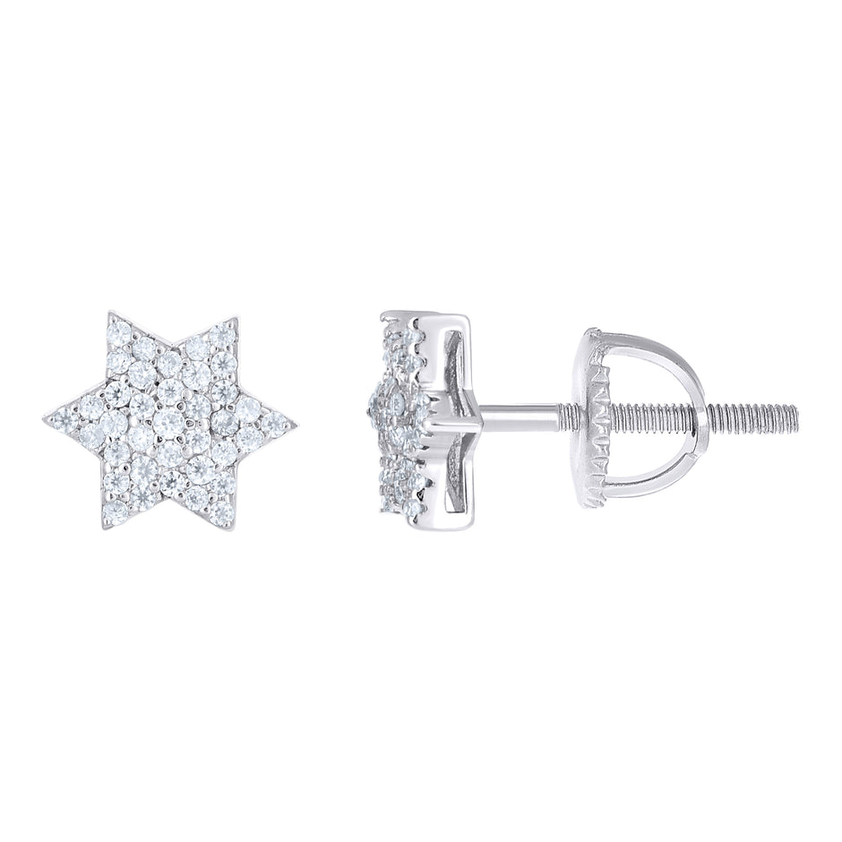 925 Sterling Silver Unisex Cubic-Zirconia Star Of David Religious Stud Earrings