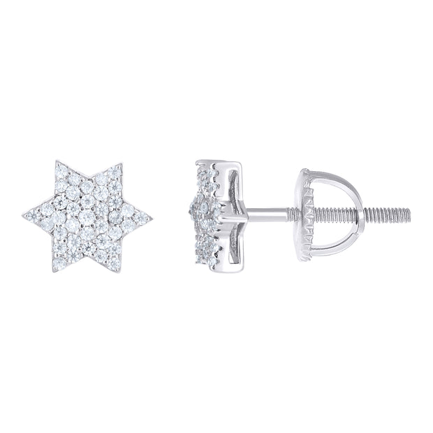 925 Sterling Silver Unisex Cubic-Zirconia Star Of David Religious Stud Earrings