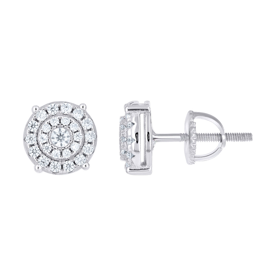 925 Sterling Silver Unisex Cubic-Zirconia Round Fashion Stud Earrings