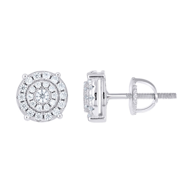 925 Sterling Silver Unisex Cubic-Zirconia Round Fashion Stud Earrings