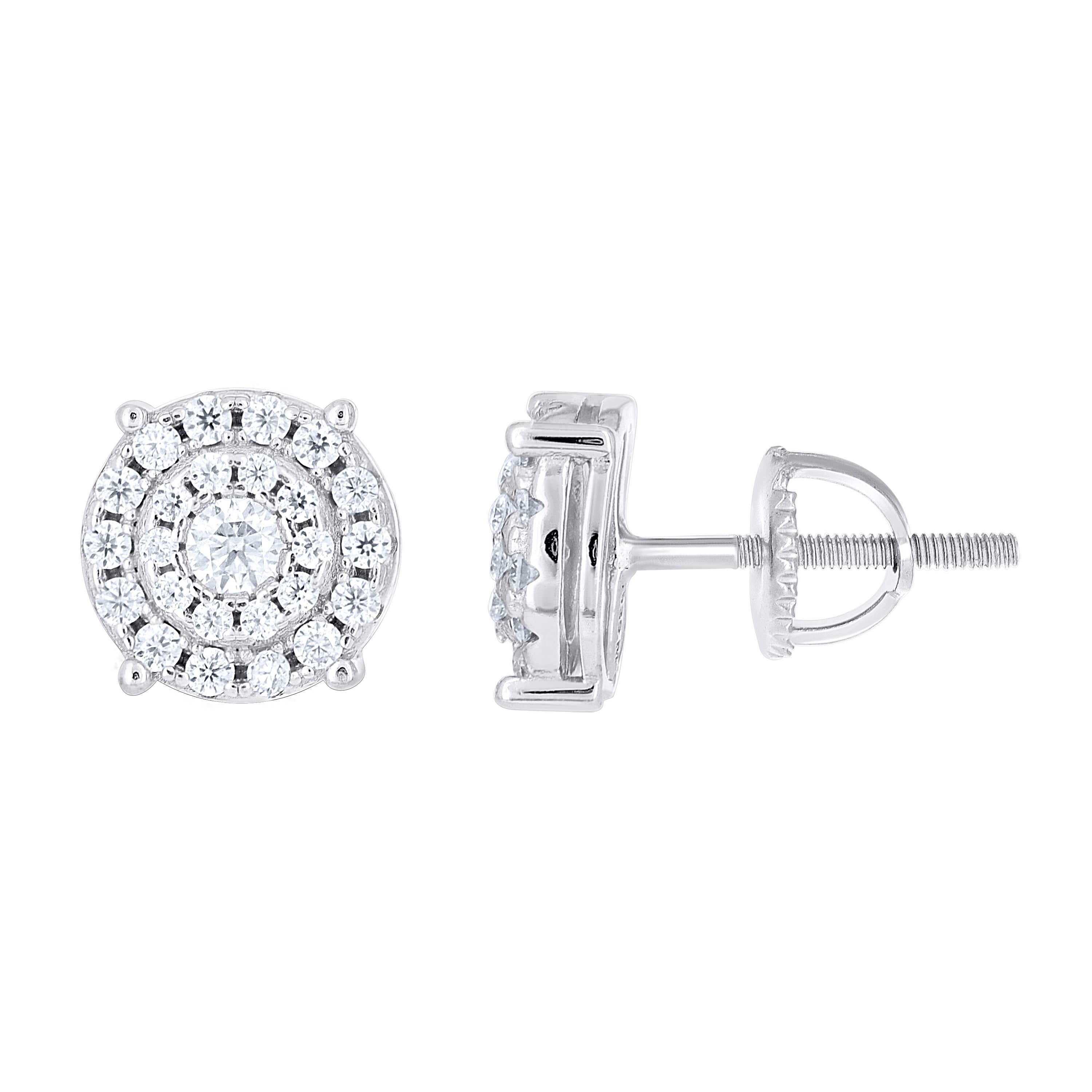 925 Sterling Silver Unisex Cubic-Zirconia Round Fashion Stud Earrings