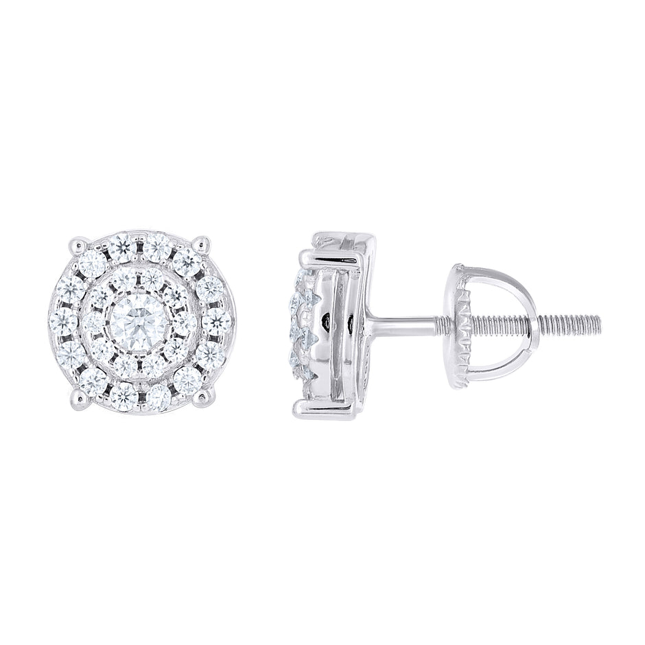 925 Sterling Silver Unisex Cubic-Zirconia Round Fashion Stud Earrings