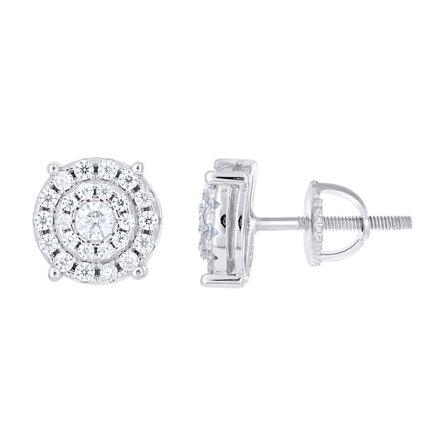925 Sterling Silver Unisex Cubic-Zirconia Round Fashion Stud Earrings