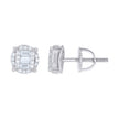 925 Sterling Silver Unisex Round Baguette Cubic-Zirconia Round Fashion Stud Earrings