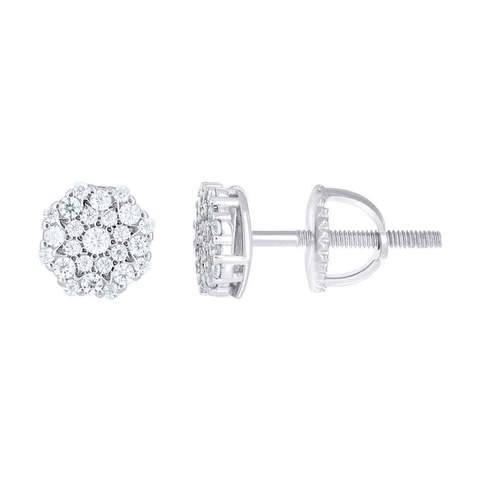 925 Sterling Silver Unisex Cubic-Zirconia Round Fashion Stud Earrings