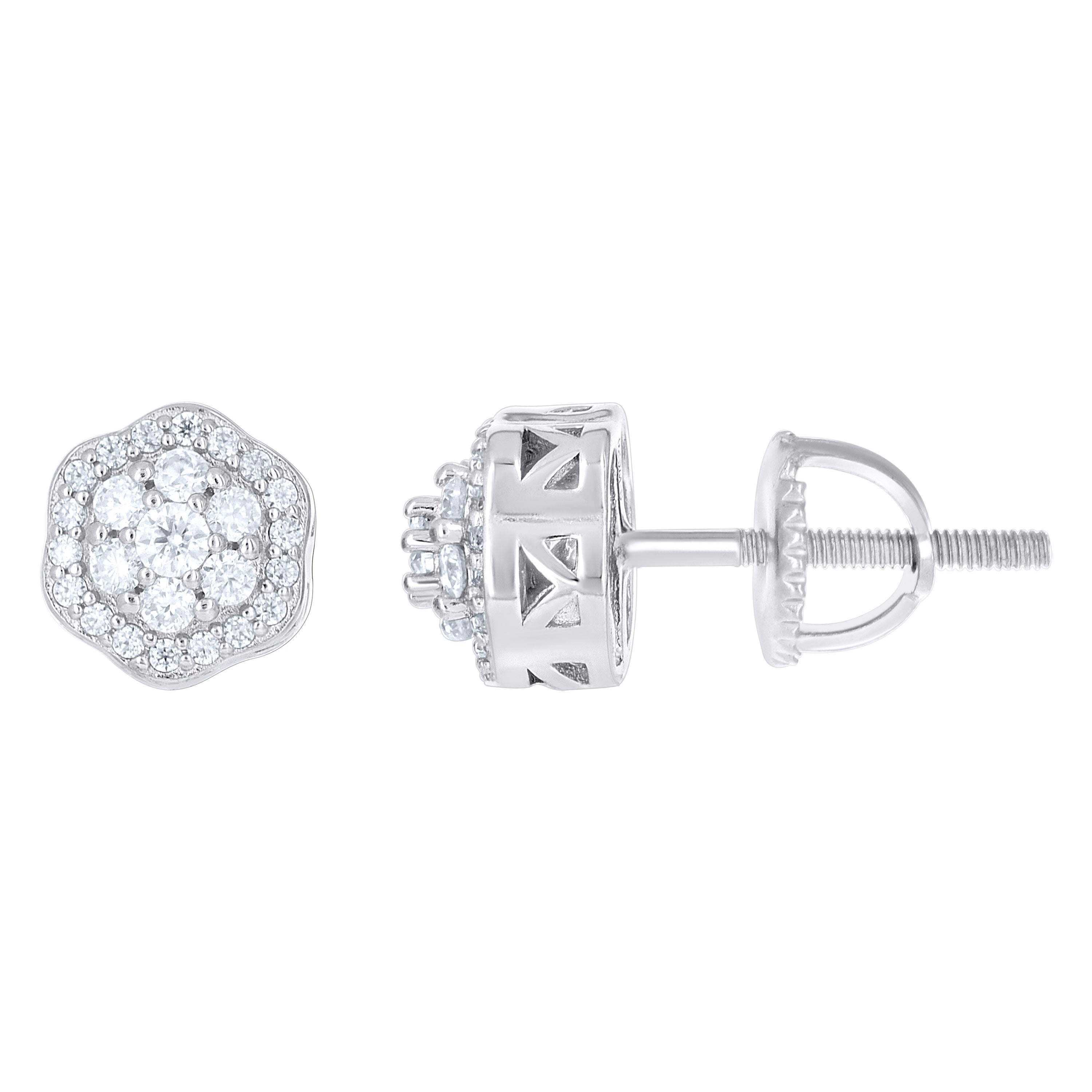 925 Sterling Silver Womens Cubic-Zirconia Flower Fashion Stud Earrings