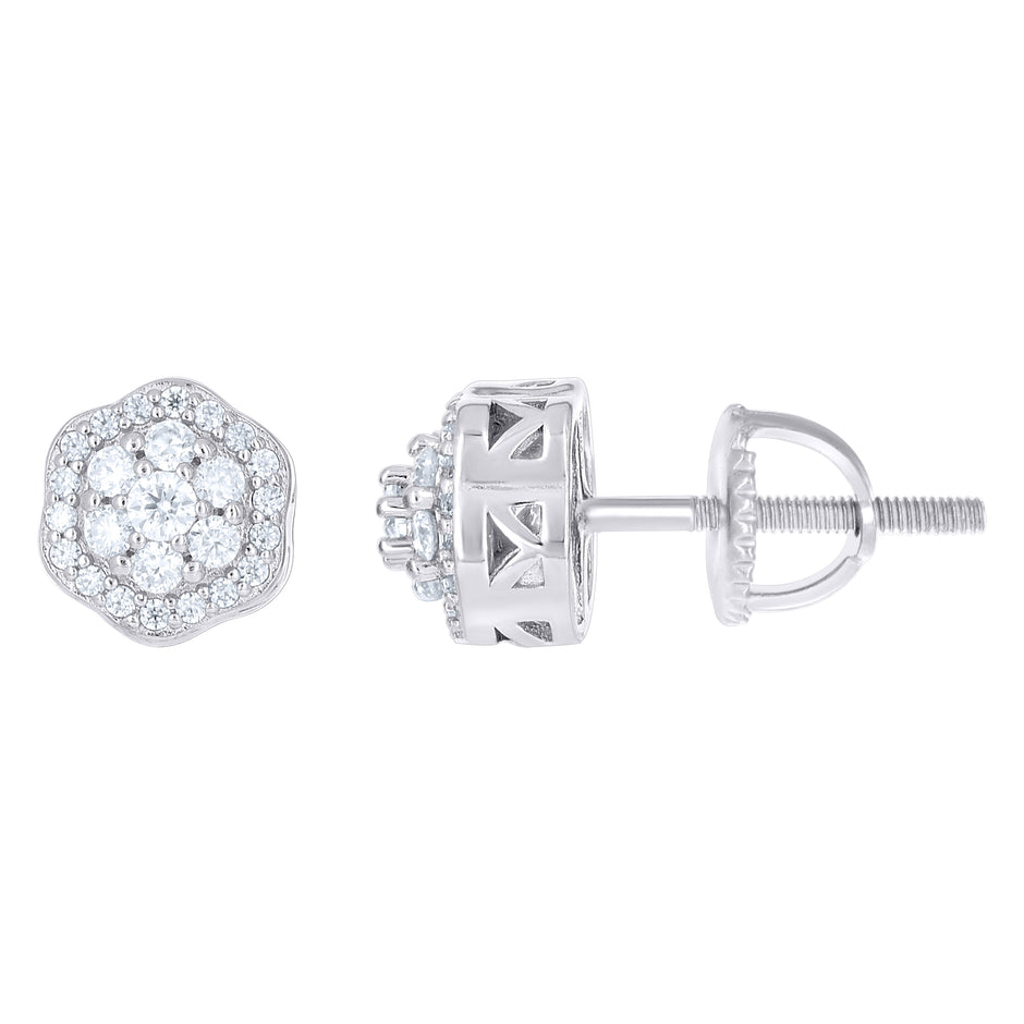 925 Sterling Silver Womens Cubic-Zirconia Flower Fashion Stud Earrings
