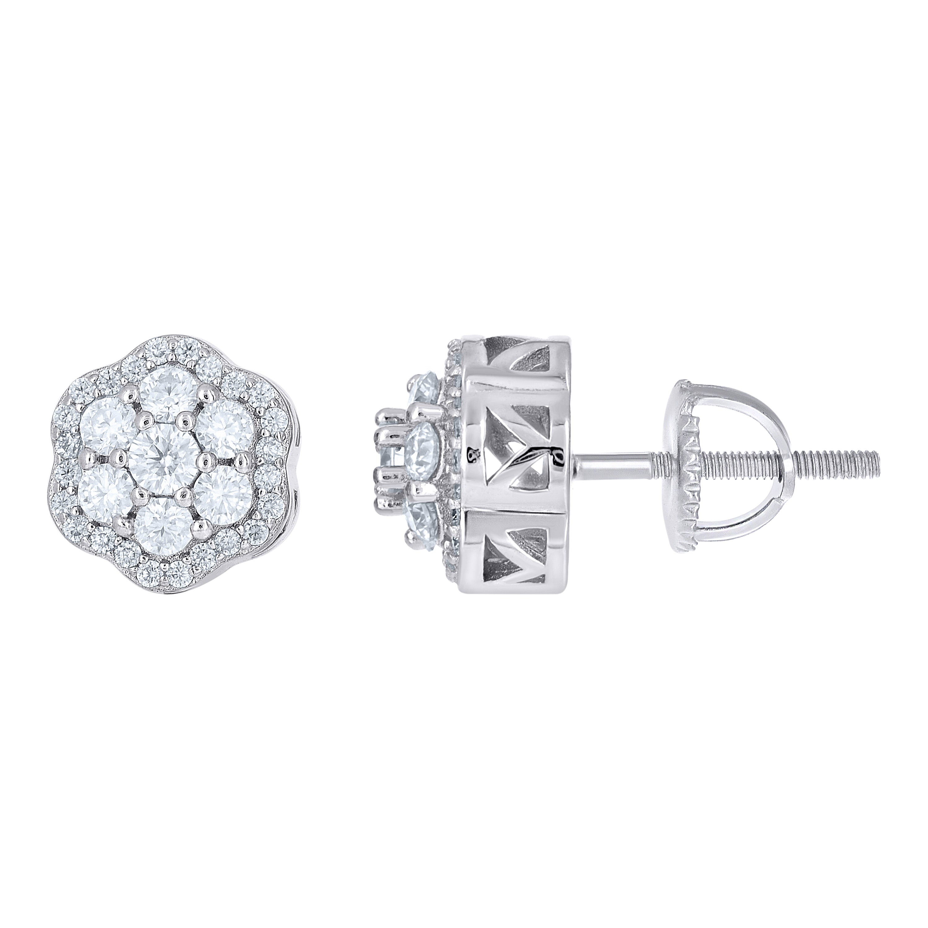 925 Sterling Silver Womens Cubic-Zirconia Flower Fashion Stud Earrings