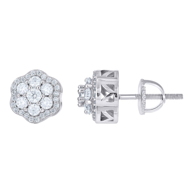 925 Sterling Silver Womens Cubic-Zirconia Flower Fashion Stud Earrings