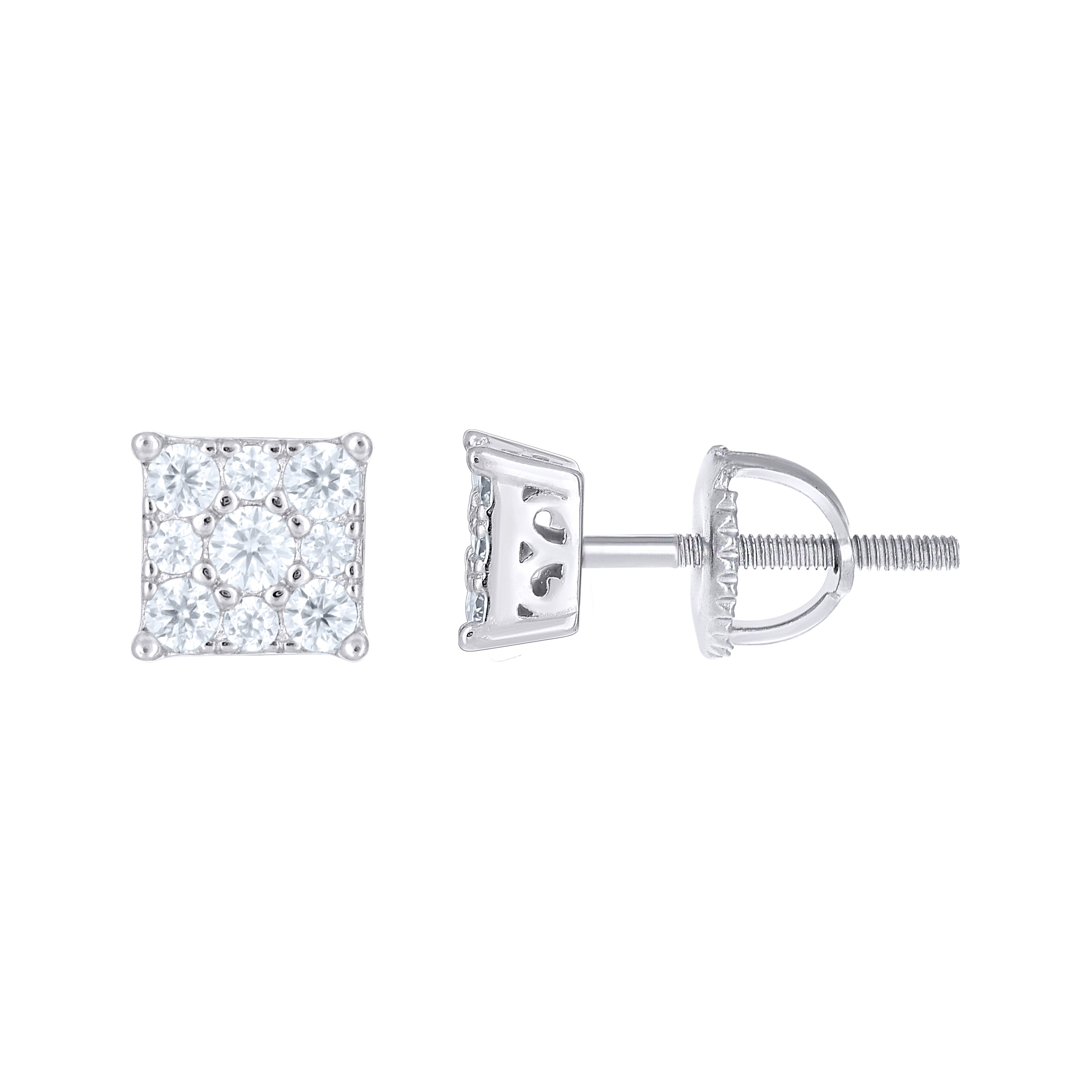 925 Sterling Silver Unisex Cubic-Zirconia Square Fashion Stud Earrings