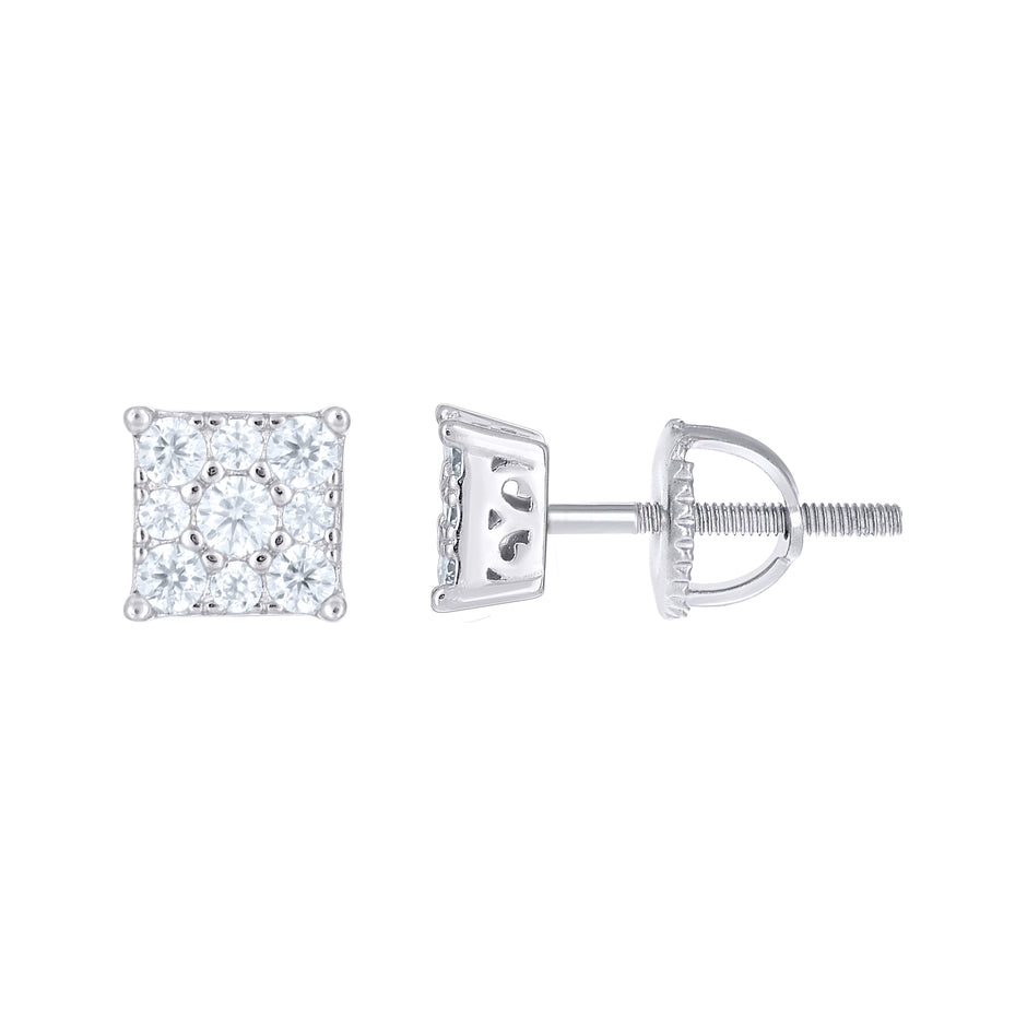 925 Sterling Silver Unisex Cubic-Zirconia Square Fashion Stud Earrings