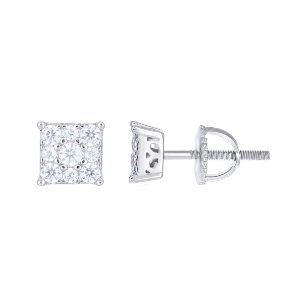 925 Sterling Silver Unisex Cubic-Zirconia Square Fashion Stud Earrings
