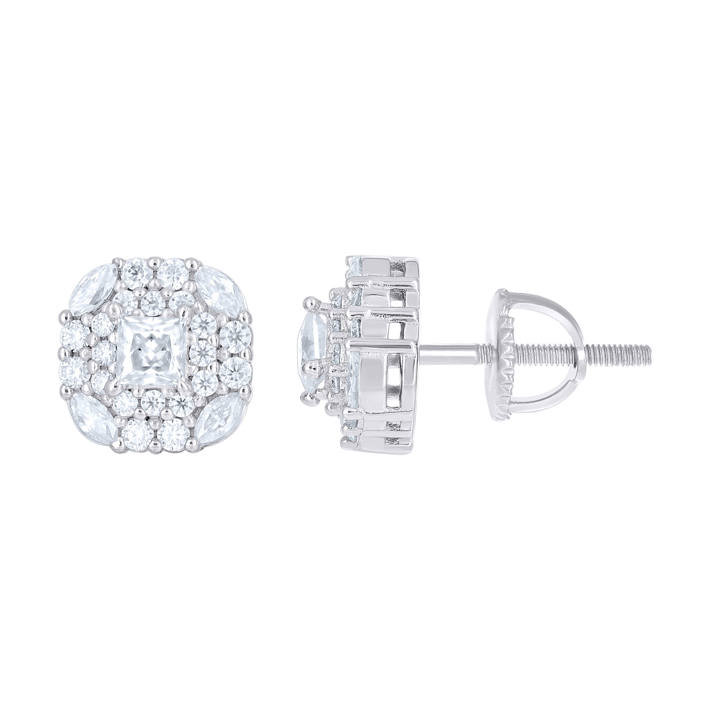 925 Sterling Silver Womens Round Marquise/Princess-cut Cubic-Zirconia Square Fashion Stud Earrings