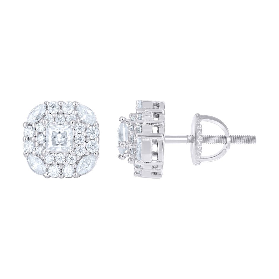 925 Sterling Silver Womens Round Marquise/Princess-cut Cubic-Zirconia Square Fashion Stud Earrings
