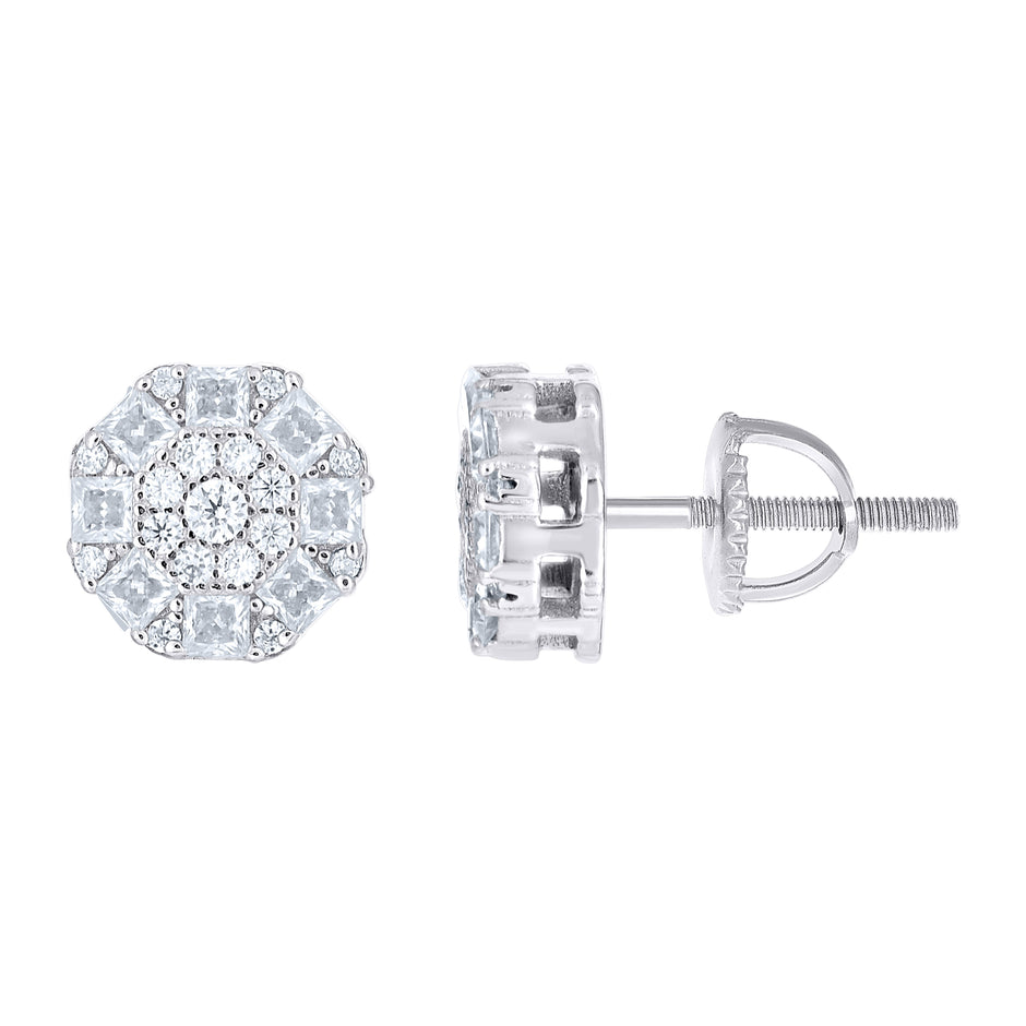 925 Sterling Silver Womens Round Princess-cut Cubic-Zirconia Round Fashion Stud Earrings