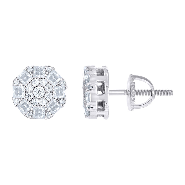 925 Sterling Silver Womens Round Princess-cut Cubic-Zirconia Round Fashion Stud Earrings