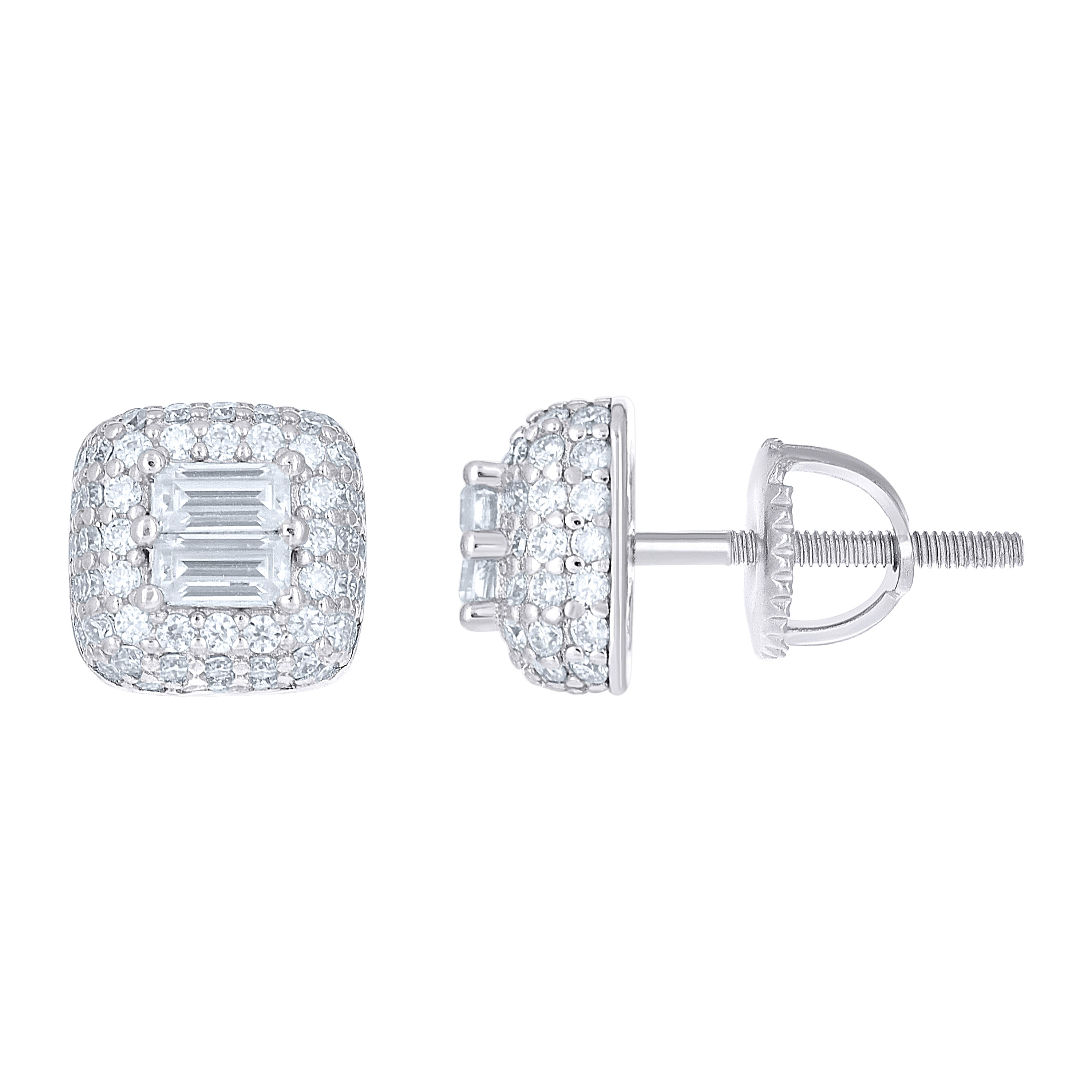 925 Sterling Silver Womens Round Baguette Cubic-Zirconia Square Fashion Stud Earrings