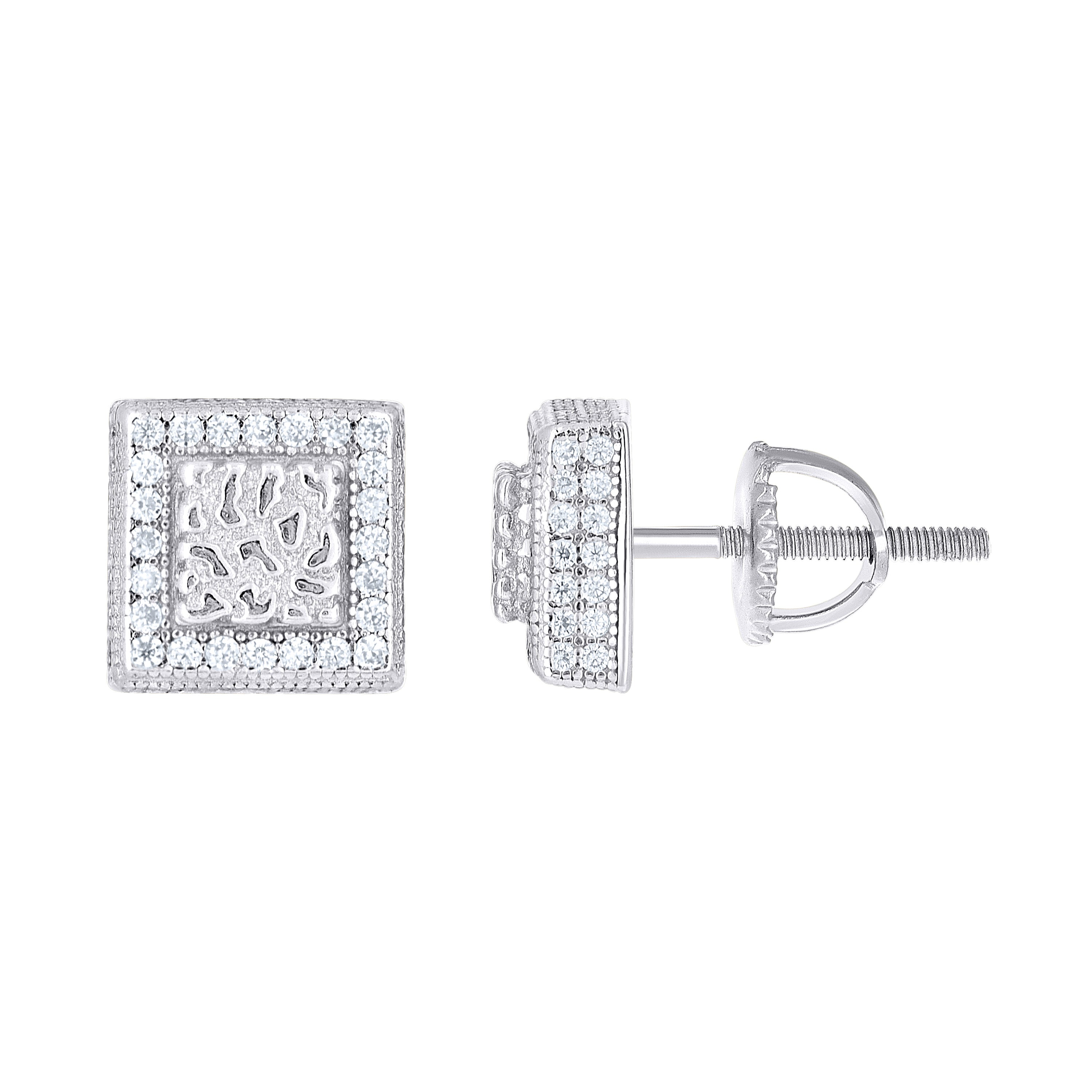 925 Sterling Silver Womens Cubic-Zirconia Square Fashion Stud Earrings