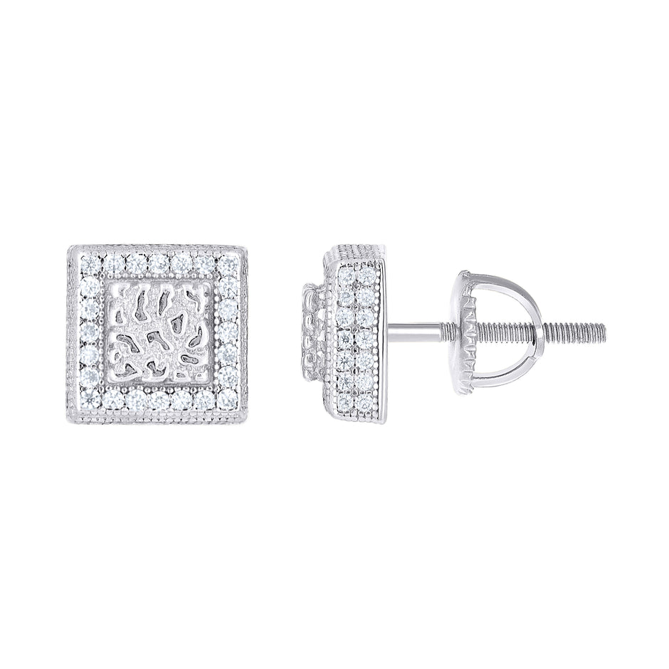 925 Sterling Silver Womens Cubic-Zirconia Square Fashion Stud Earrings