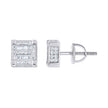 925 Sterling Silver Unisex Round Baguette Cubic-Zirconia Square Fashion Stud Earrings