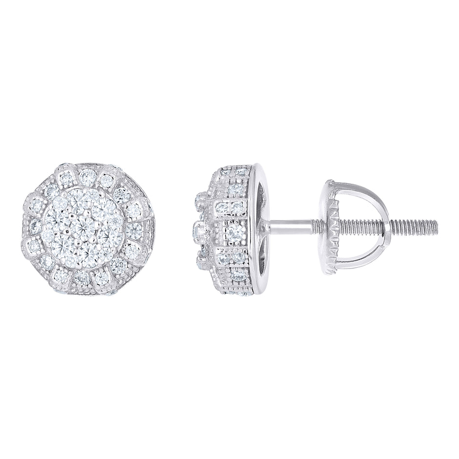 925 Sterling Silver Womens Cubic-Zirconia Round Fashion Stud Earrings